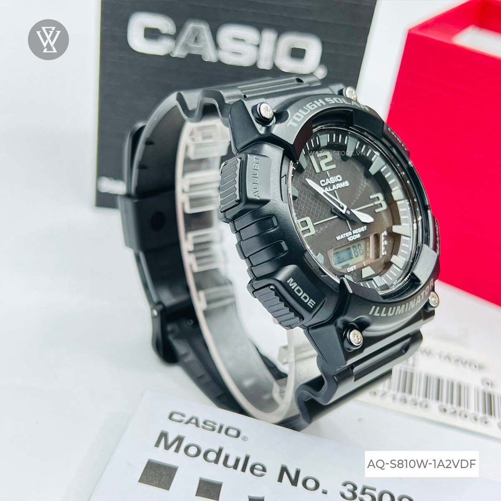 Đồng Hồ Năng Lượng Mặt Trời Nam Casio WATCHSTORE AQ-S810W-1A2VDF, Kính Nhựa 46.6mm, Màu Đen Cá Tính Thời Thượng