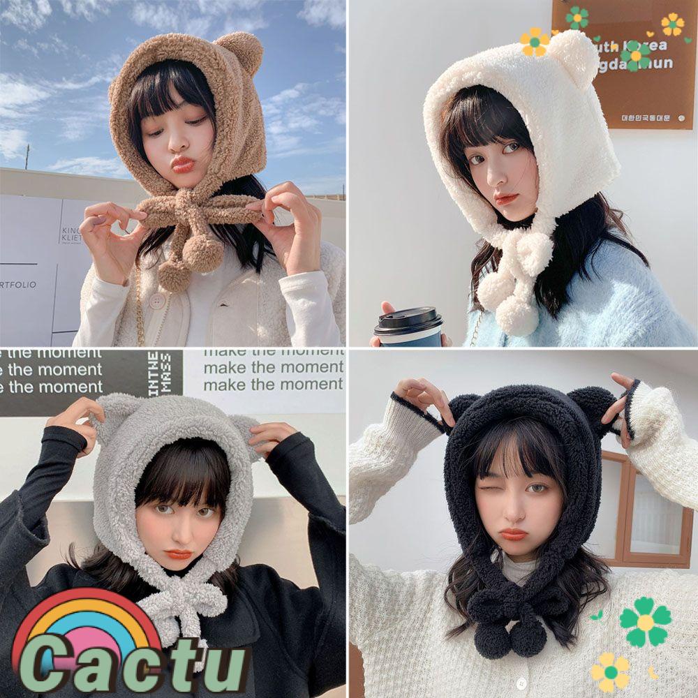 Mũ Trùm Đầu Mùa Đông Hình Tai Gấu Bằng Vải Bông Dễ Thương Cho