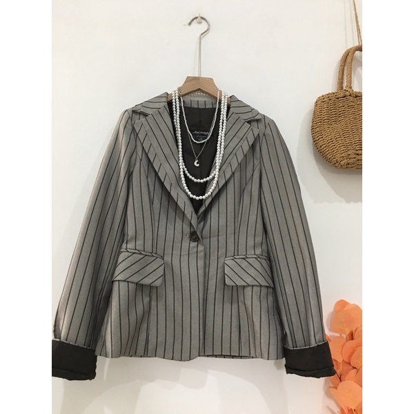 Áo blazer kẻ nâu KOREAN siêu mới xịn
