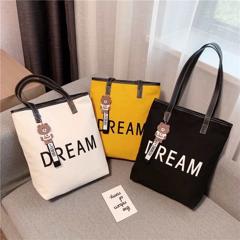 Túi xách IELGY đeo vai bằng vải canvas sức chứa lớn thời trang hàn quốc dành cho nữ