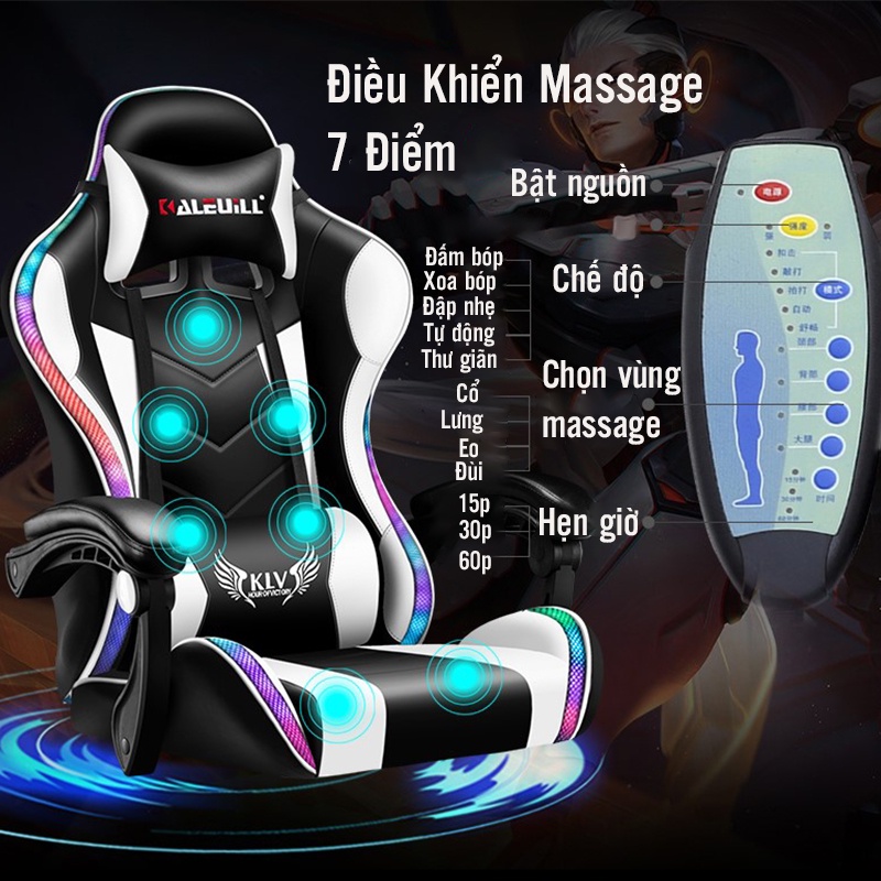 Ghế Gaming, Ghế Chơi Game -  Có Đèn Led, Loa Bluetooth, Massage 7 Điểm, Ngả Lưng Duỗi Chân Đa Năng