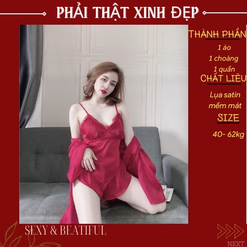 Đồ Bộ Ngủ Combo 3 Món 💖𝐒𝐀𝐍𝐆 𝐂𝐇𝐀̉𝐍𝐇💖 Đùi Yếm Có Áo Choàng Mẫu Lạ Siêu Đẹp, Chất Satin Cao Cấp - Size < 62kg - Sun Shop | BigBuy360 - bigbuy360.vn
