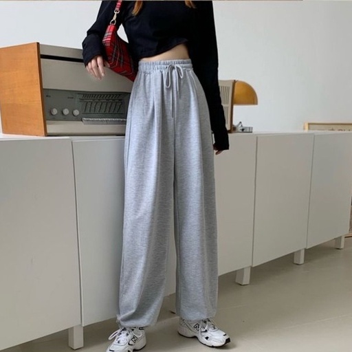 Quần dài cotton cạp cao, quần dài ống rộng phong cách Hàn Quốc_Q15
