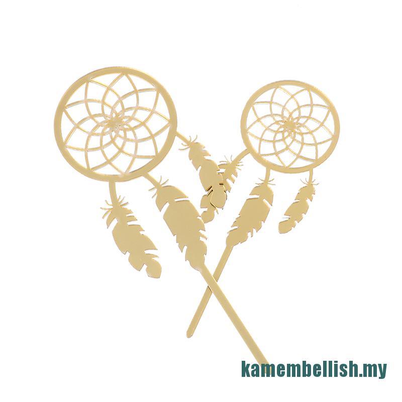 Phụ Kiện Trang Trí Bánh Kem Hình Dreamcatcher Lớn Nhỏ Bằng Acrylic Màu Vàng