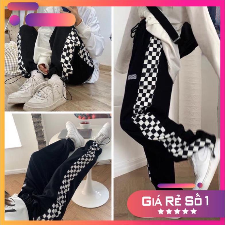 Quần Ổng Rộng Nam Nữ Unisex - Quần Jogger Viền Kẻ Caro Ulzzang Dây Rút Ở Gấu