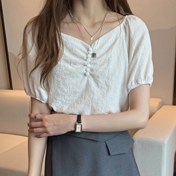 B&amp;G Áo Sơ Mi Tay Ngắn Dáng Rộng Chất Liệu chiffon Màu Trắng Thời Trang Quyến Rũ Cho Nữ Áo phông Nữ JL-TX-155