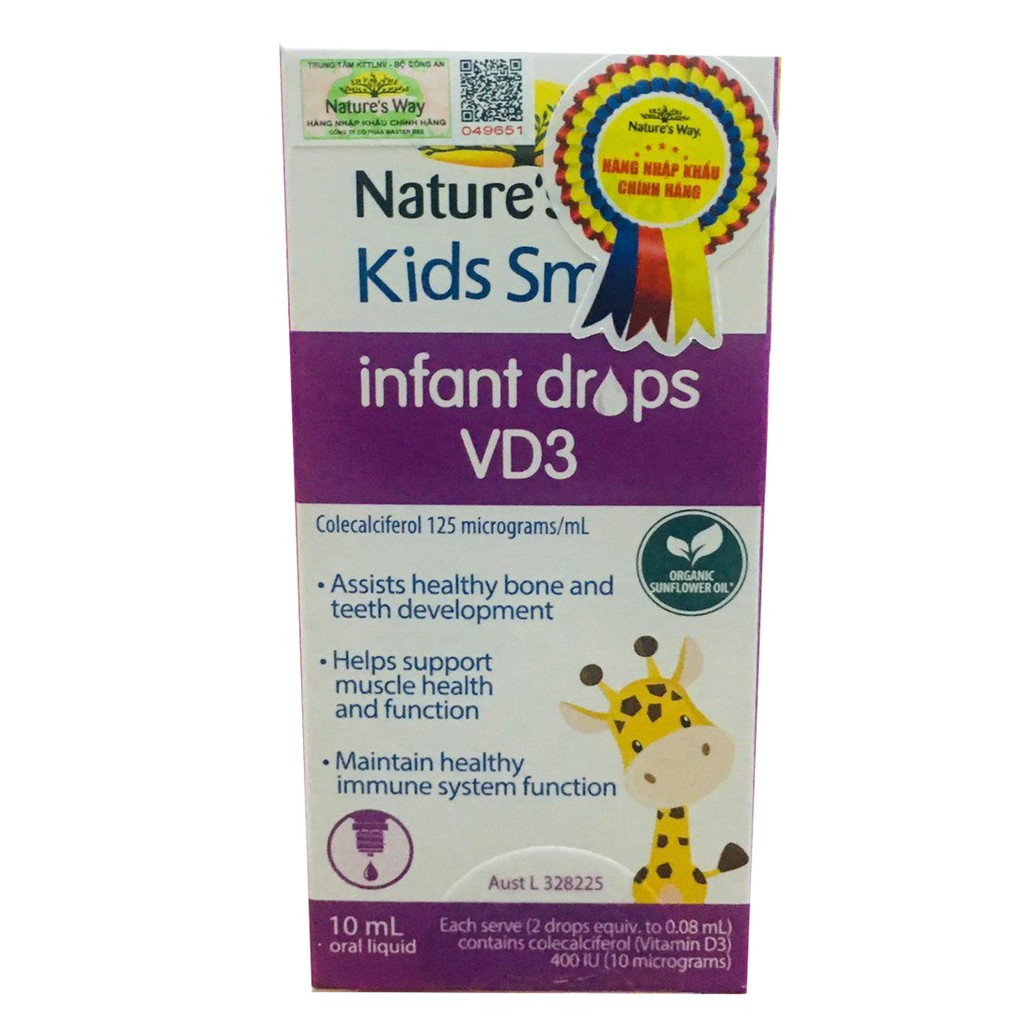 Nature’s Way Kids Smart Infant Drops D3 - Bổ Sung Vitamin D3 Tăng Cường Hấp Thụ Canxi Cho Bé