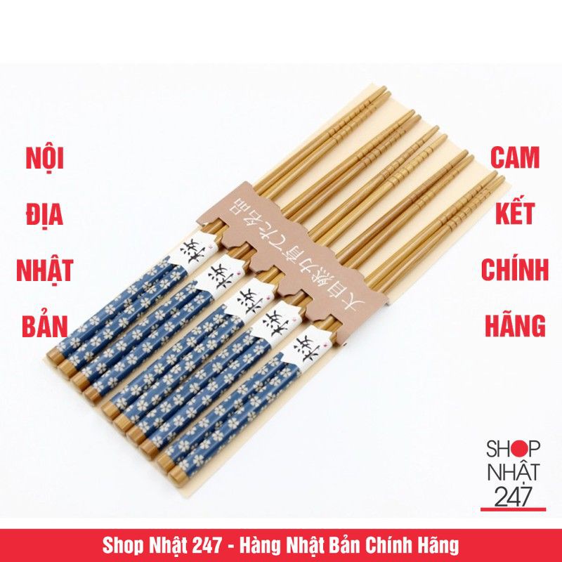 Bộ 5 đũa mẫu hoa xanh in sắc nét nội địa Nhật Bản