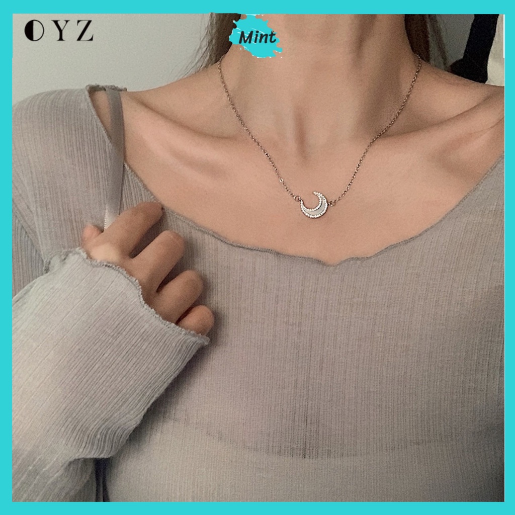 Dây Chuyền Nữ ❤️FREESHIP❤️ Vòng Cổ 1 Mảnh Mặt Trăng Đính Đá Sang Chảnh