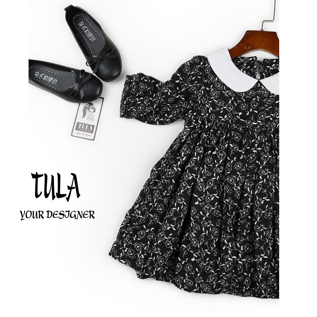 Váy Đầm Bé Gái Bồng Xòe Cổ Trắng Vải Xô 2 Lớp Hàn Quốc