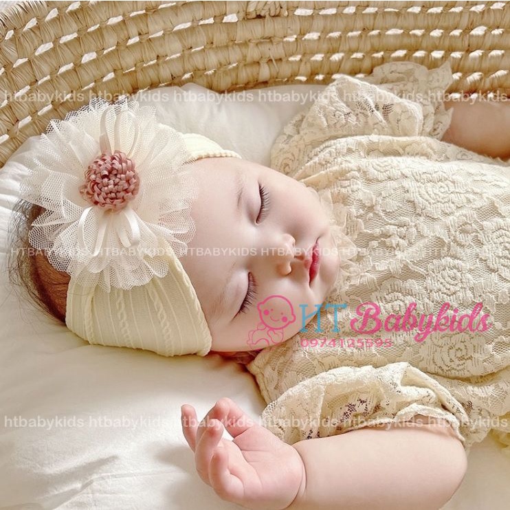 Bờm tóc, băng đô len gân đính hoa cho bé nhiều mẫu xinh