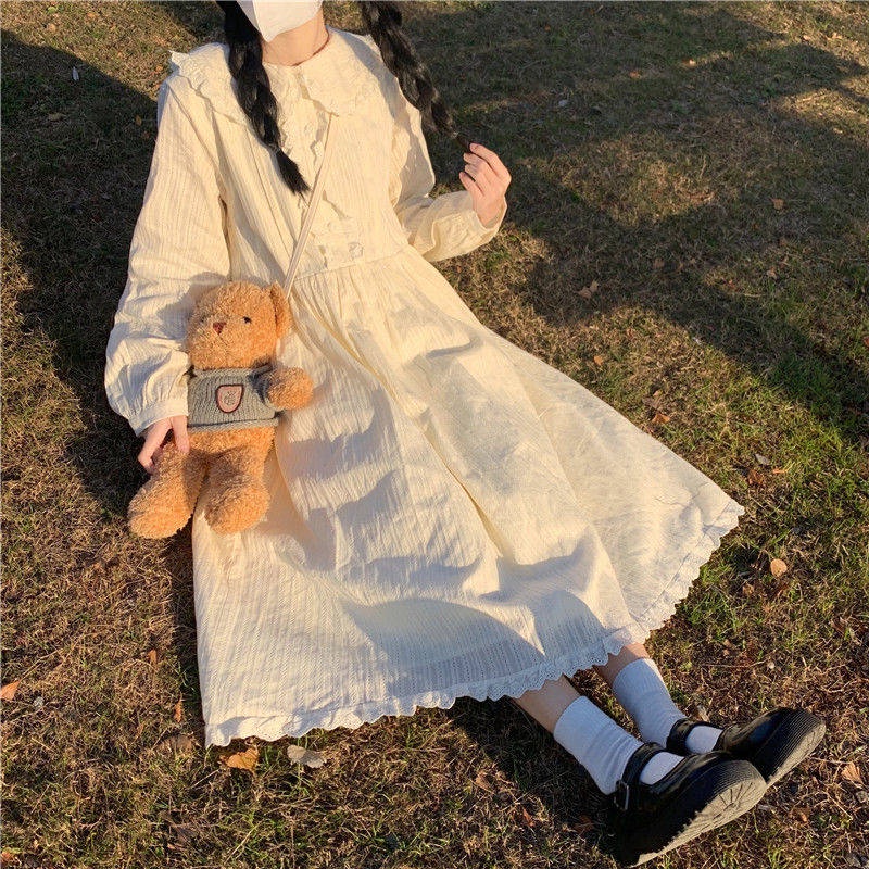 Váy babydoll Đầm Dáng Chữ A Cổ Búp Bê Phối Ren Phong Cách Nhật Bản Ngọt Ngào Cho Nữ