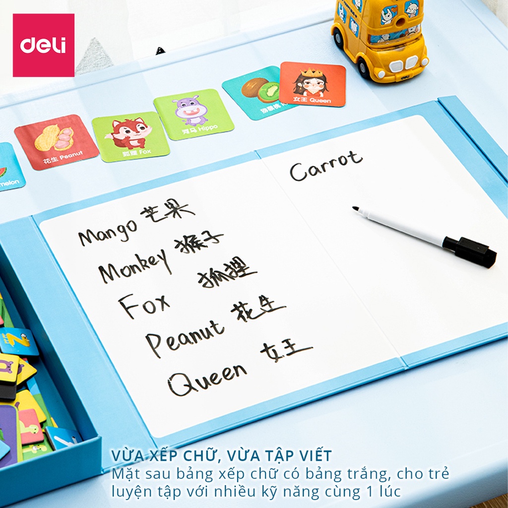 Bảng chữ cái, chữ số và hình ảnh Deli 74550 - có nam châm giúp bé vừa học vừa chơi - Bảng chữ cái nam châm