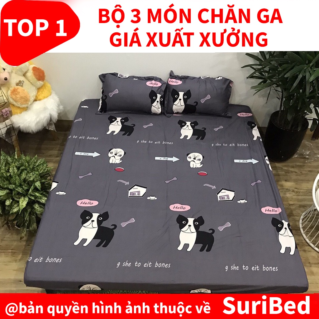 chăn ga💖FREESHIP💖bộ chăn ga 3 món họa tiết chú cún fox đen CHANGA664 set bao gồm 1 chăn 1 ga 2 gối 1 gối ôm