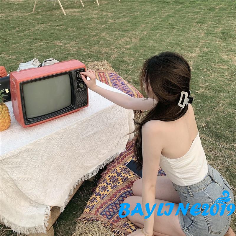 BAY-Áo croptop sát nách hở lưng ôm dáng màu trơn cổ yếm màu trắng/đen/xanh lá/tím/xanh lá bạc hà cho nữ