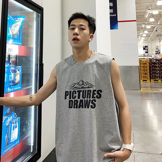 Áo thun thể thao sát nách in chữ trẻ trung cho nam