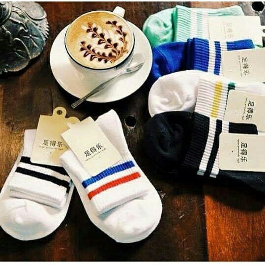 Tất trắng cao cổ nữ vớ cao cổ nam cổ 2 sọc Hàn Quốc