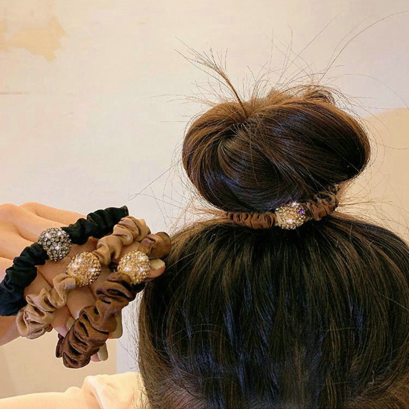 Dây Cột Tóc Co Giãn Màu Caramel Đính Nơ Hoa / Gấu Dễ Thương Cho Nữ