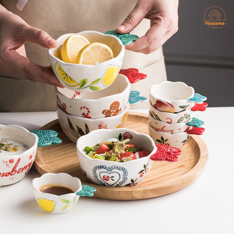 Chén ăn dặm cho bé có tay cầm , bát hình hoa Holame