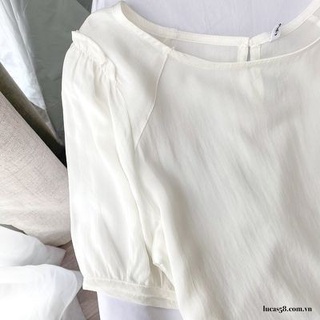 Áo sơ mi trắng cổ tròn tay cộc basic