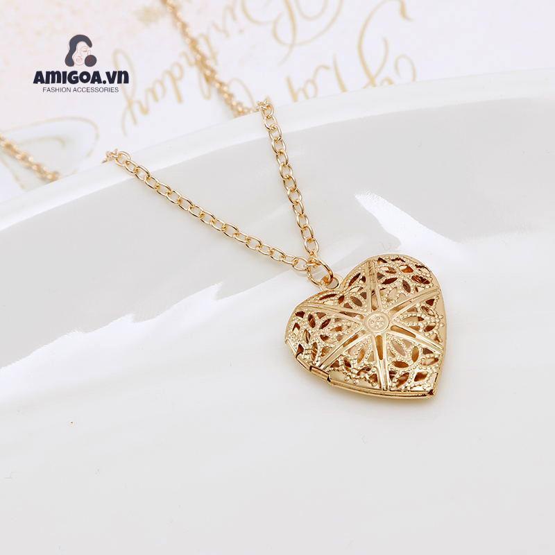 Vòng cổ Dạng Chuỗi Xích Phối Mặt Dây Hình Trái Tim Có Khung Đựng Hình