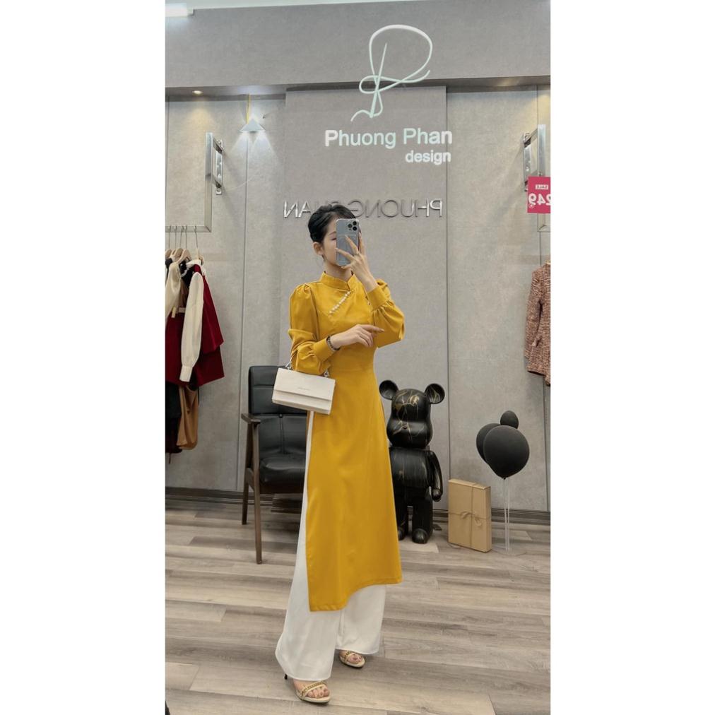 Áo Dài Vải tuyết mưa thiết kế by Phương Anh , kiểu dáng tiêu thư hoàng gia vai bông nhẹ nhàng chanh sả