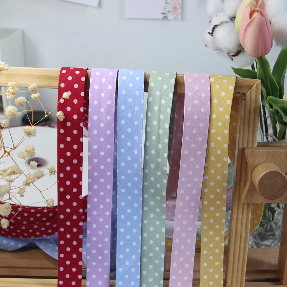 Ruy băng kaki in chấm bi xinh xắn kích thước 25mm