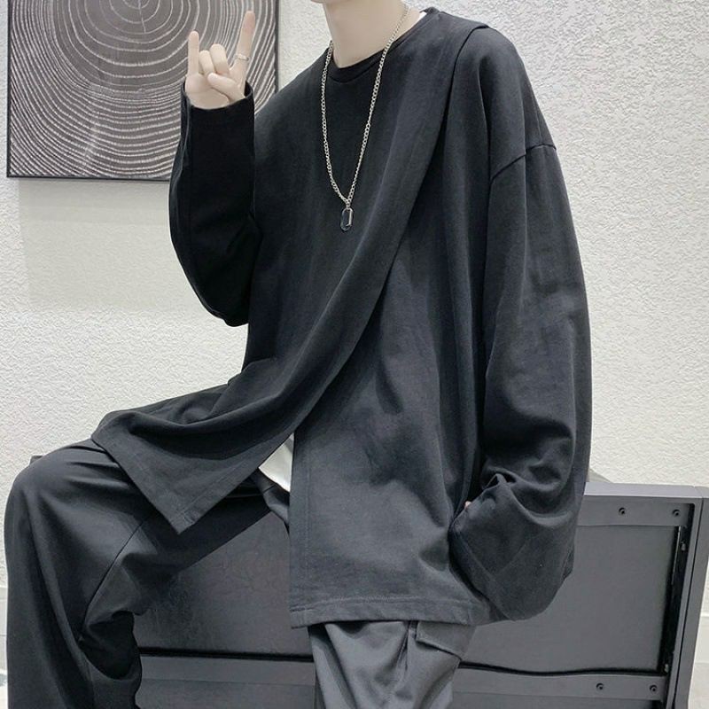 (Sẵn đen XL, trắng XL) ÁO THUN DÀI TAY 100% COTTON VẠT CHÉO NAM NỮ UNISEX ULZZANG HIPHOP DANCE | BigBuy360 - bigbuy360.vn