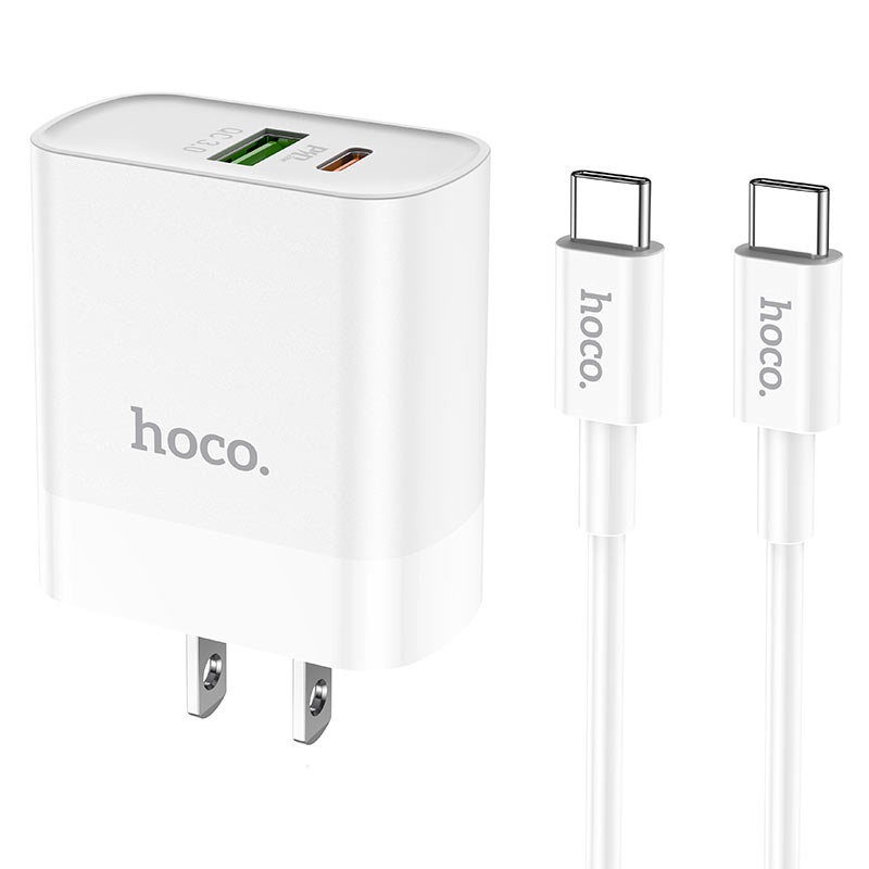 Bộ sạc nhanh Hoco C80 20W có 2 cổng USB PD 20W QC 3.0, dây TypeC to TypeC dành cho Android: Samsung, Oppo, Huawei...