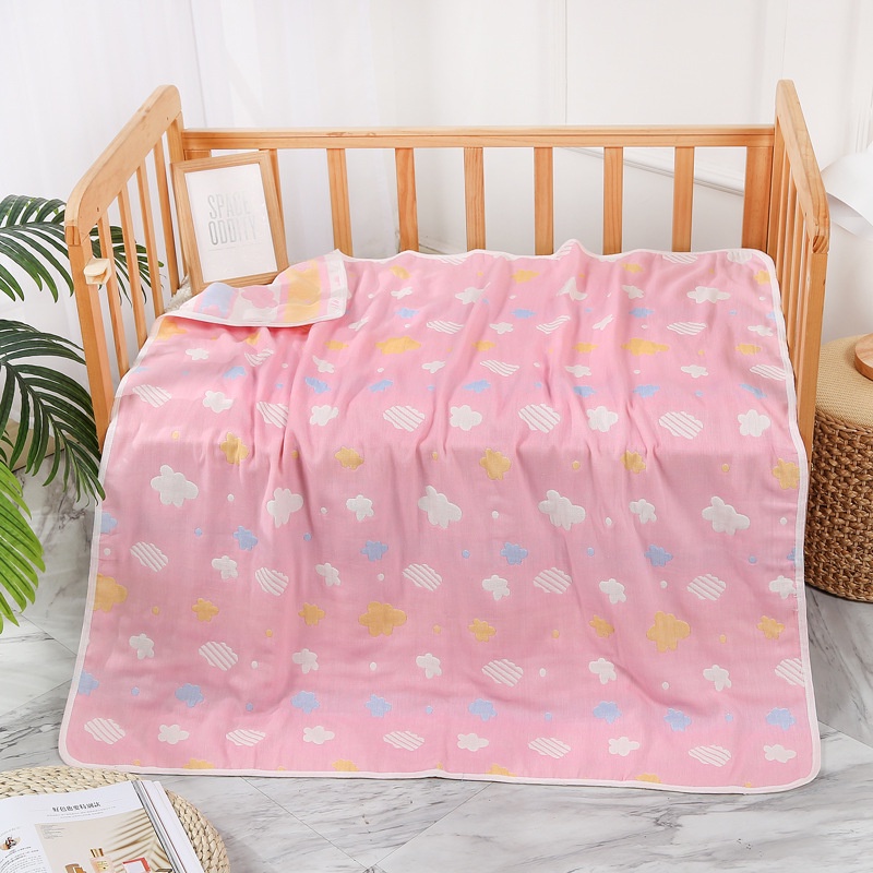 Khăn tắm sơ sinh mềm mại cho trẻ, áo choàng tắm, Chăn cho bé 6 lớp cotton muslin họa tiết 2 mặt 110x110cm