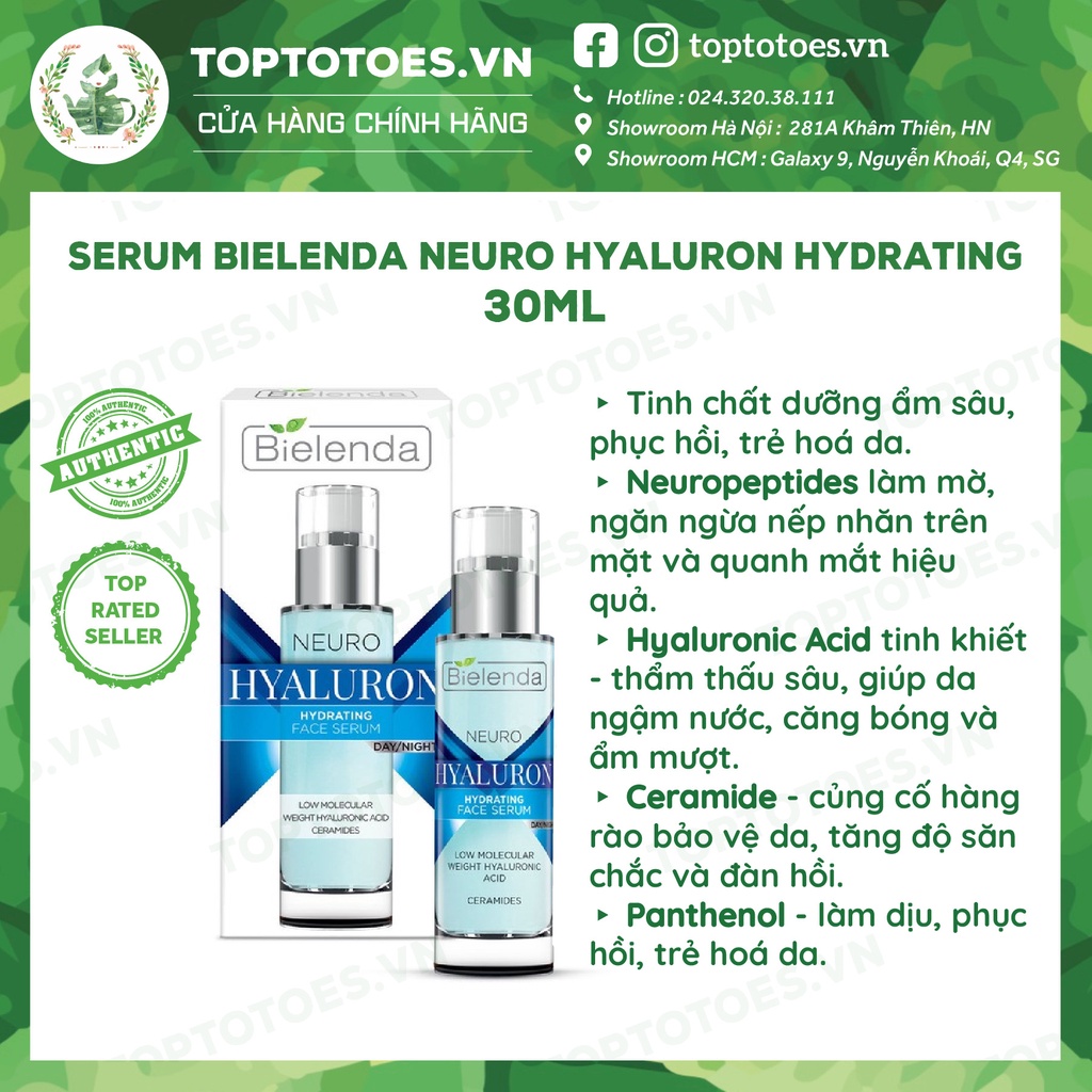 Serum Bielenda Neuro Hyaluron Hydrating dưỡng ẩm sâu, phục hồi, trẻ hoá da