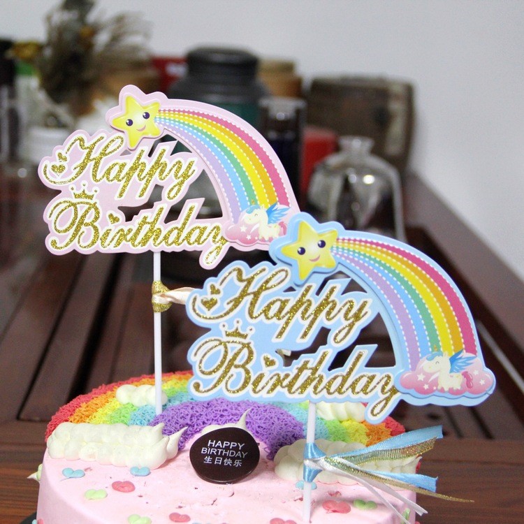 Thẻ cắm Happy birthday siêu đẹp trang trí bánh kem, set cắm bánh