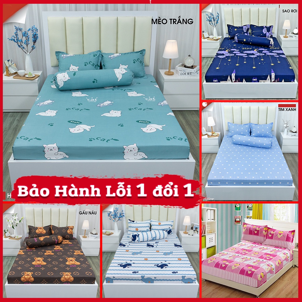Bộ Ga Giường và 2 Vỏ Gối 💖m2/m4/m6/m8💖 Drap Cotton Poly Bo Chun Miễn Phí Bốn Mùa Đủ Size - Queen Decor