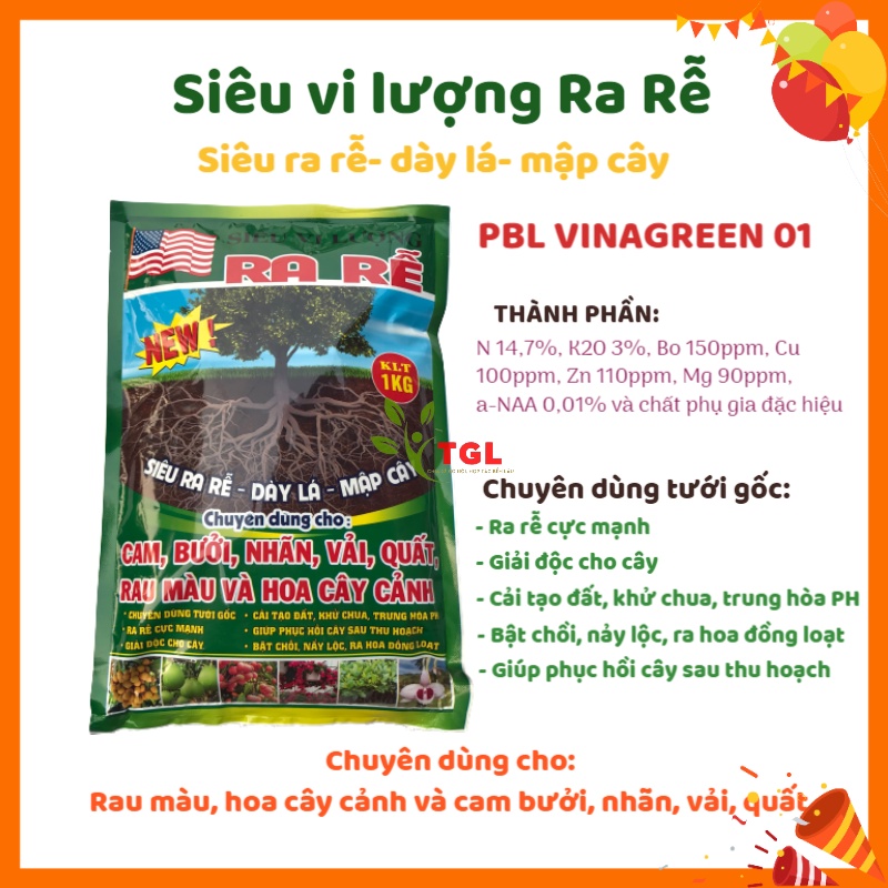 Phân Bón Vi Lượng VINAGREEN 01 - Gói 1kg - Phân vi lượng Siêu Ra Rễ, Dày Lá, Mập Cây