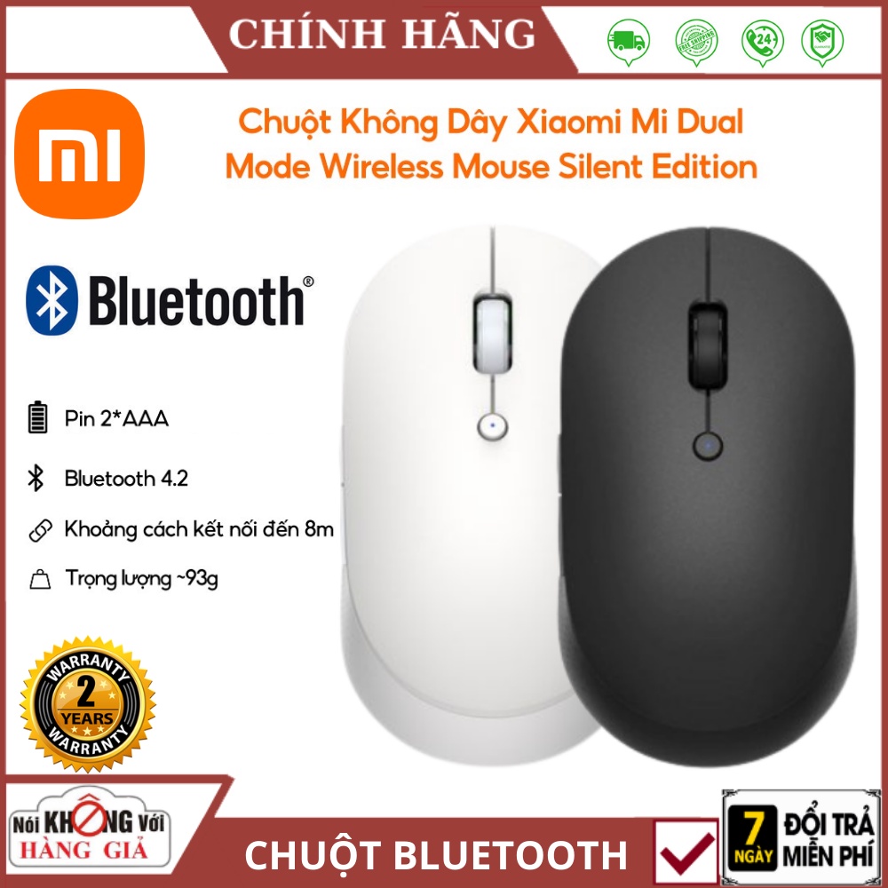 Chuột Bluetooth Xiaomi , Chuột không dây Xiaomi Mi Dual Mode Wireless Mouse Silent Edition - Bảo hành 24 tháng
