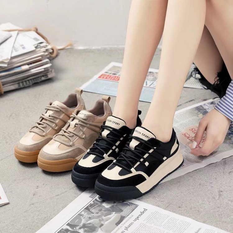 Giày thể thao nữ đế bằng phối da lộn, Giày sneaker nữ độn đế có viền phối màu phong cách trẻ trung năng động | BigBuy360 - bigbuy360.vn