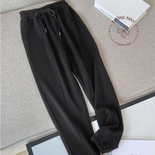 Quần boom gân cạp chun, quần dài gấu bo da cá bigsize S - 2XL 3 màu đen, ghi trắng - QD008