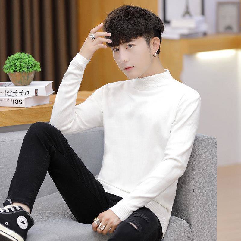 Áo sweater Cổ Lọ Màu Trơn Thời Trang Thu Đông Hàn Quốc Mới Cho Nam