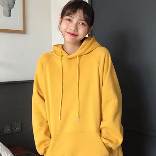 Áo Khoác Hoodie Basic Trơn Màu Vàng Unisex Nam Nữ Kiểu Trơn Form Rộng Phong Cách Street Style Mặc Đi Học Đi Chơi