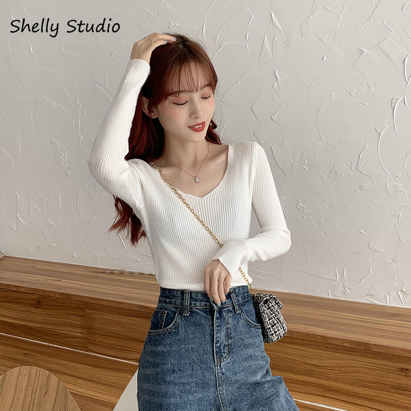 [Mã FASHIONCB732 hoàn 15% tối đa 30K xu 99K] Áo sweater dệt kim dài tay ôm dáng màu trơn thanh lịch cho nữ | BigBuy360 - bigbuy360.vn