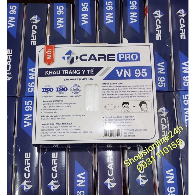 ✅(Hộp 10 cái) Khẩu trang y tế 5 lớp N95 , VN95 TTCare cao cấp Màu Trắng