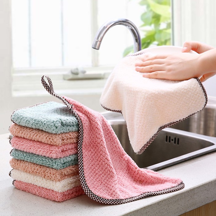 Khăn lau tay treo tường nhà bếp, bát đĩa, cốc chén siêu thấm nước chống dính dầu mỡ hai mặt GD03