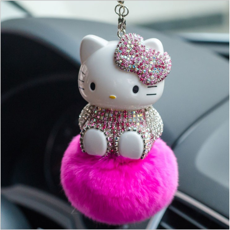 Phụ kiện dây treo trang trí xe hơi hình Hello Kitty đính đá lấp lánh đáng yêu 365