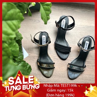 Sandal Cao gót 5p quai ngang đế vuông Miu Miu cao cấp Kèm hình thật