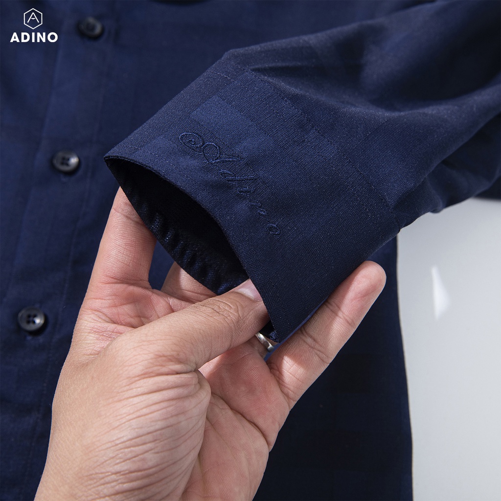 Áo sơ mi nam dài tay ADINO màu tím than kẻ BBR vải sợi sồi modal cao cấp mềm mịn dáng công sở slimfit trẻ trung S237