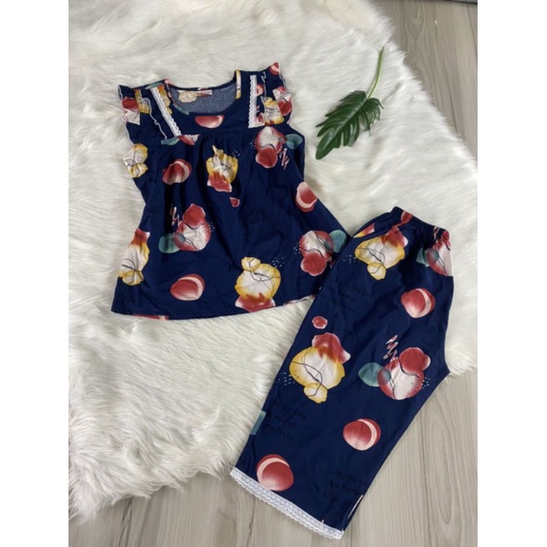 Bộ tole Lanh nữ quần Lửng, áo phối ren xinh xắn