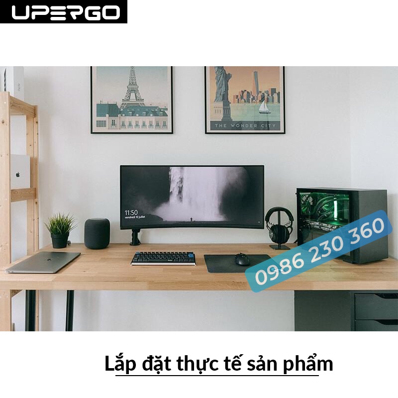 Giá Treo Màn Hình NB-H100 Tương Thích Màn 27-34 Inch - Tải Trọng 12Kg  - Lắp Đặt Kẹp Bàn &amp; Vít Xuyên Bàn