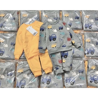 (10-22kg) Set 2 bộ nỉ bé trai ô tô xám vàng HM