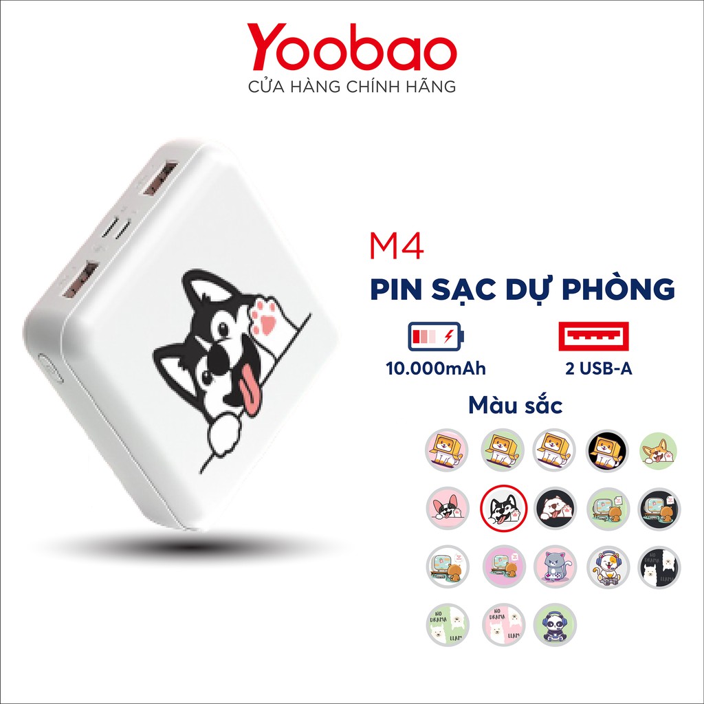 Sạc dự phòng mini dễ thương 10000mAh Yoobao M4 mini - Sạc đồng thời 2 cổng - Bảo hành 12 tháng