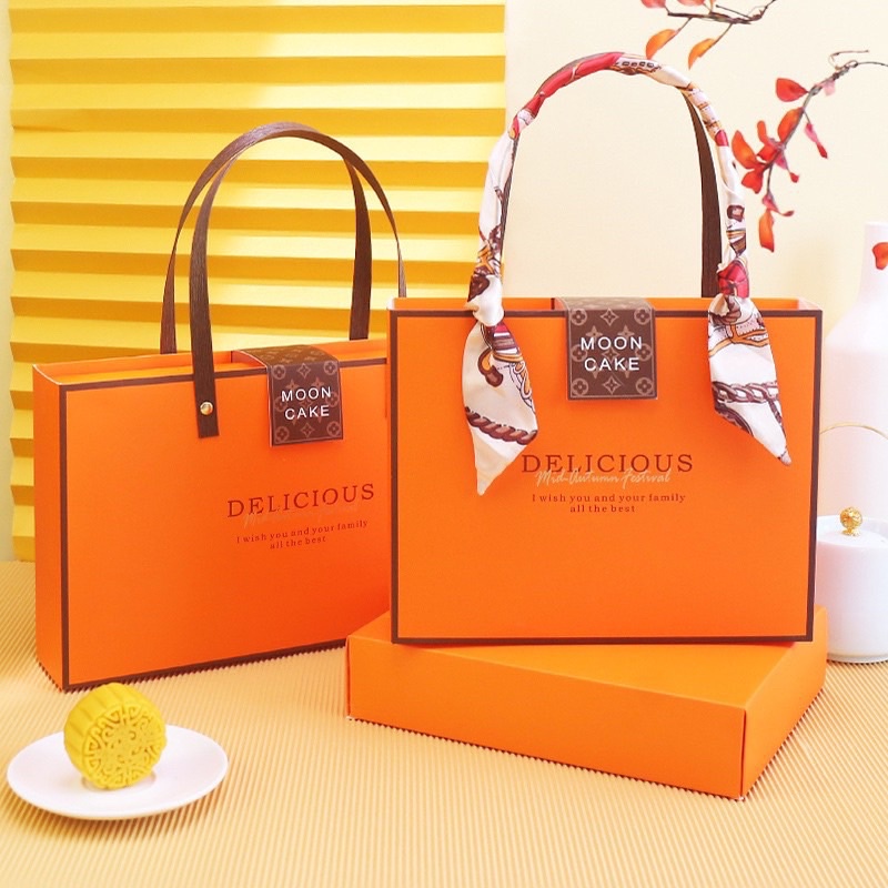 set 10 bộ túi hộp bánh 75g kèm khăn trang trí